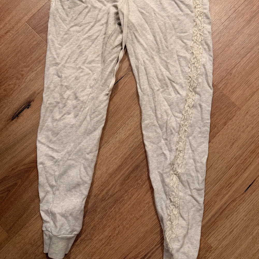 Cream Lace-Trim Joggers